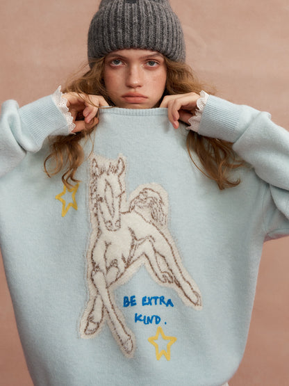 Cyber Pony Jacquard Oversized Knit Sweater