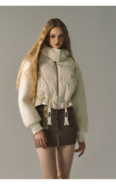 Apricot High-neck Puffer Jacket - CHINASQUAD