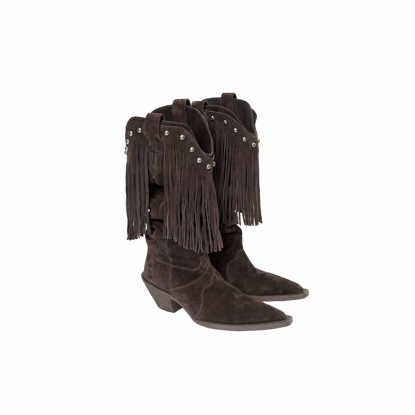Pointed-Toe Studded Tassel Martin Boots
