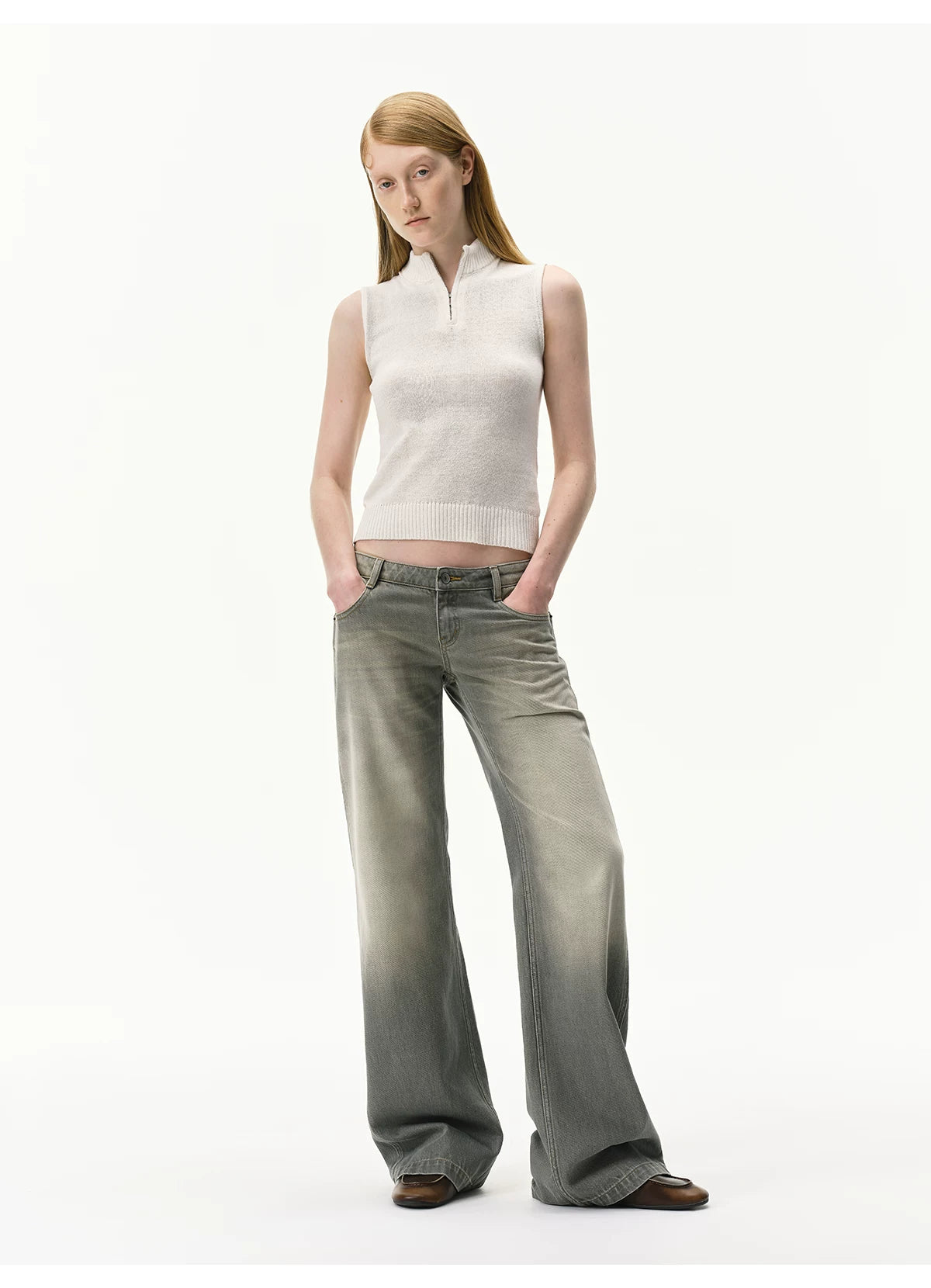 Linen-Blend Mock Neck Knit Tank