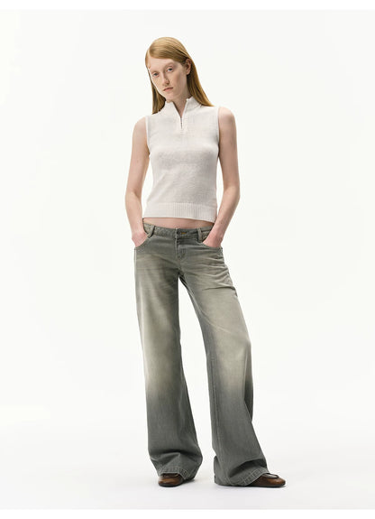 Linen-Blend Mock Neck Knit Tank