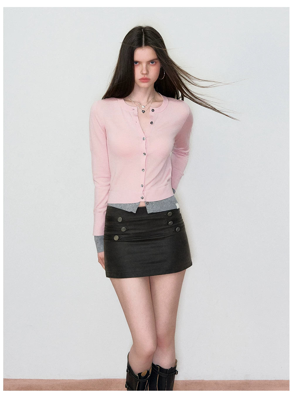 Patchwork Fitted Wool Knit Cardigan