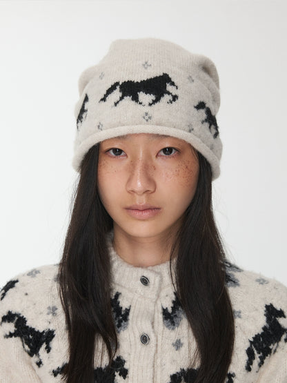 Fair Isle Pony Jacquard Knit Beanie