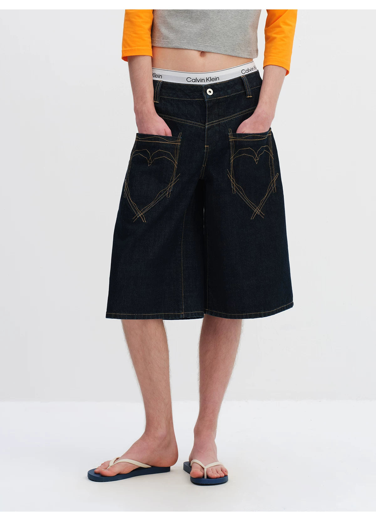 Vintage Raw Denim Cropped Straight-Leg Jeans