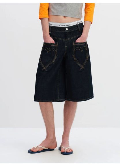 Vintage Raw Denim Cropped Straight-Leg Jeans