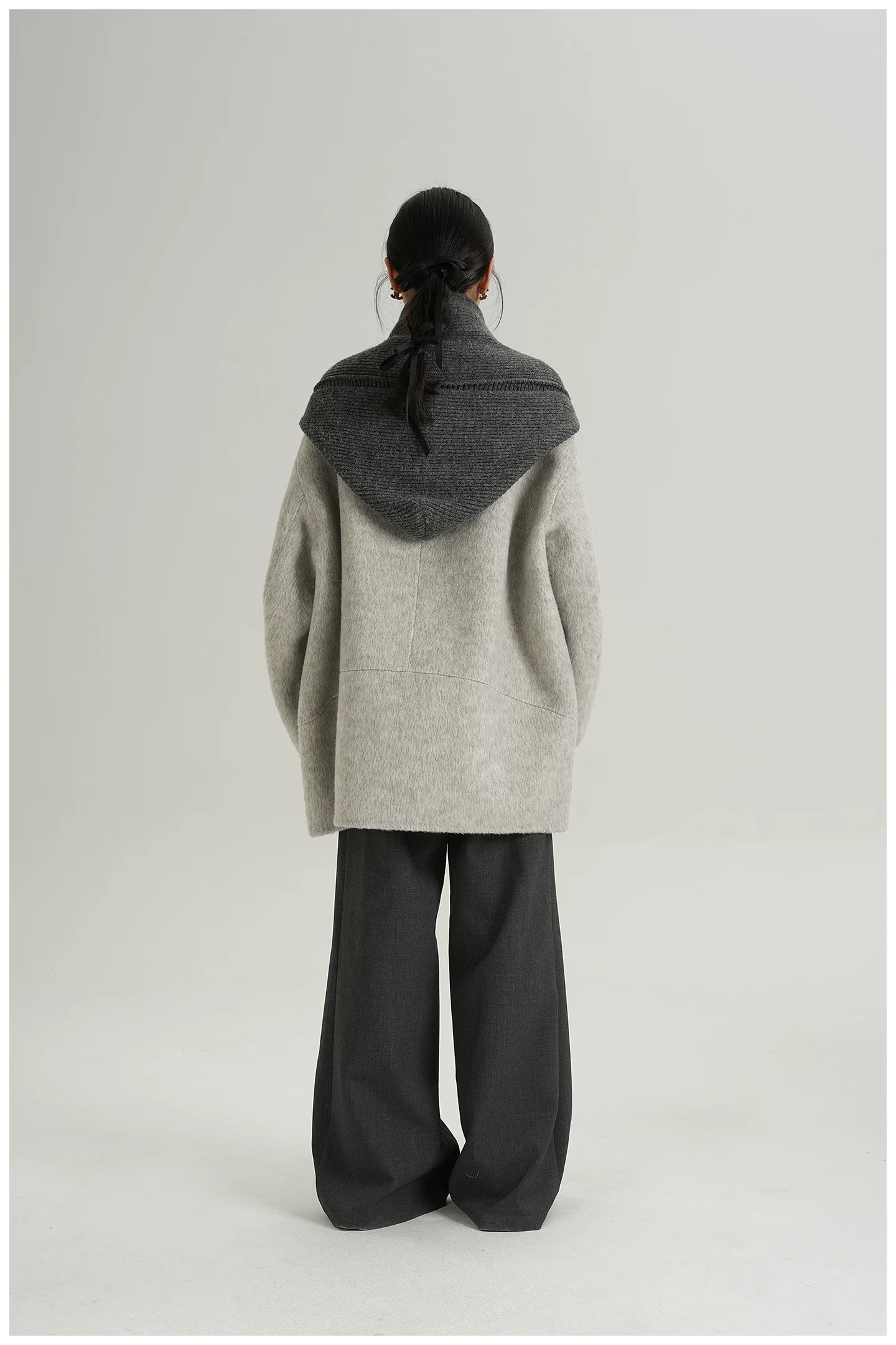 Knitted Hooded Scarf Mid-Length Wool Coat
