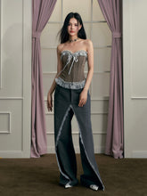 Gray Lace Panel Wide-Leg Pants - CHINASQUAD