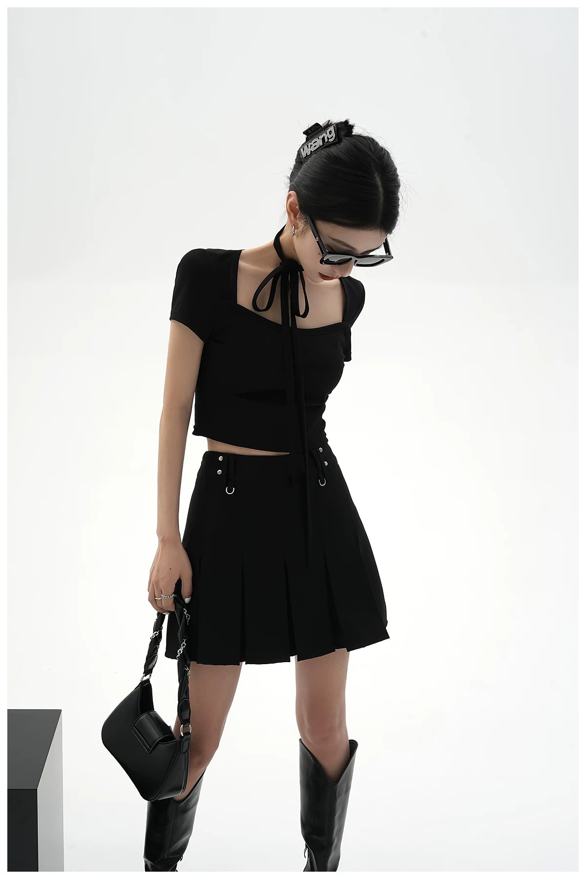 Tie-Detail Square-Neck Cropped T-Shirt