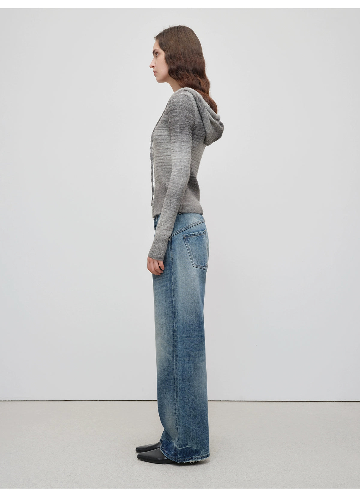 Ombre Wool Blend Double-Zip Hooded Cardigan