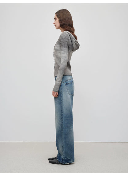 Ombre Wool Blend Double-Zip Hooded Cardigan