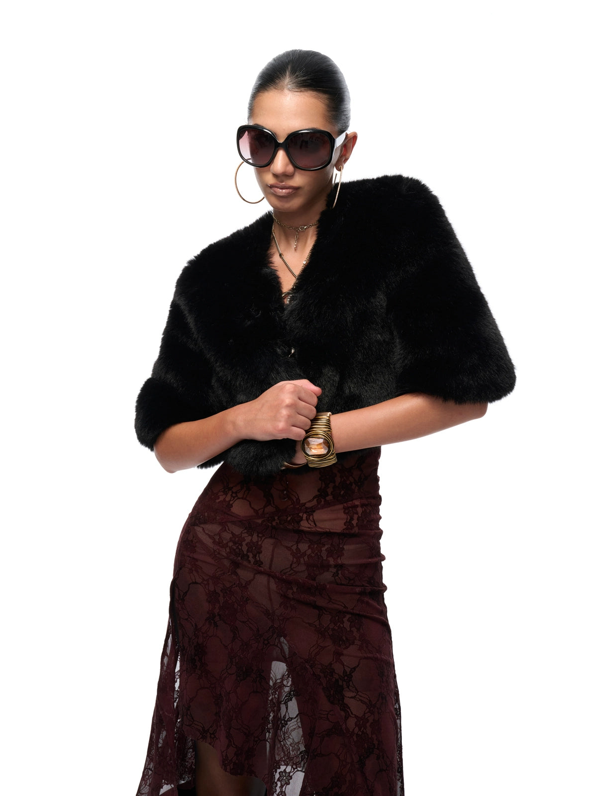 Eco-Faux Fur Cropped Holiday Jacket