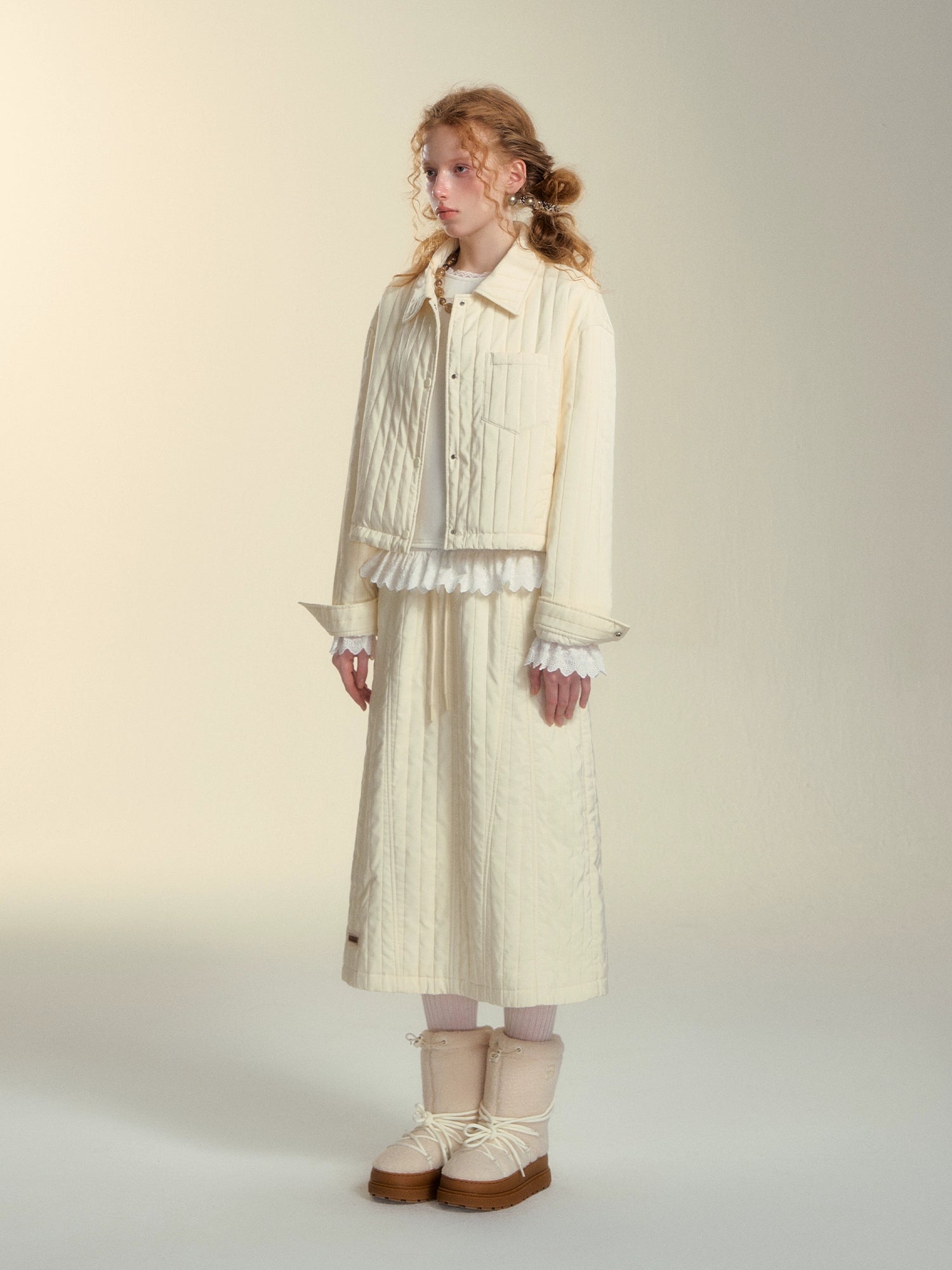 Puff Quilted Cotton Shirt Jacket &amp; Skirt Set