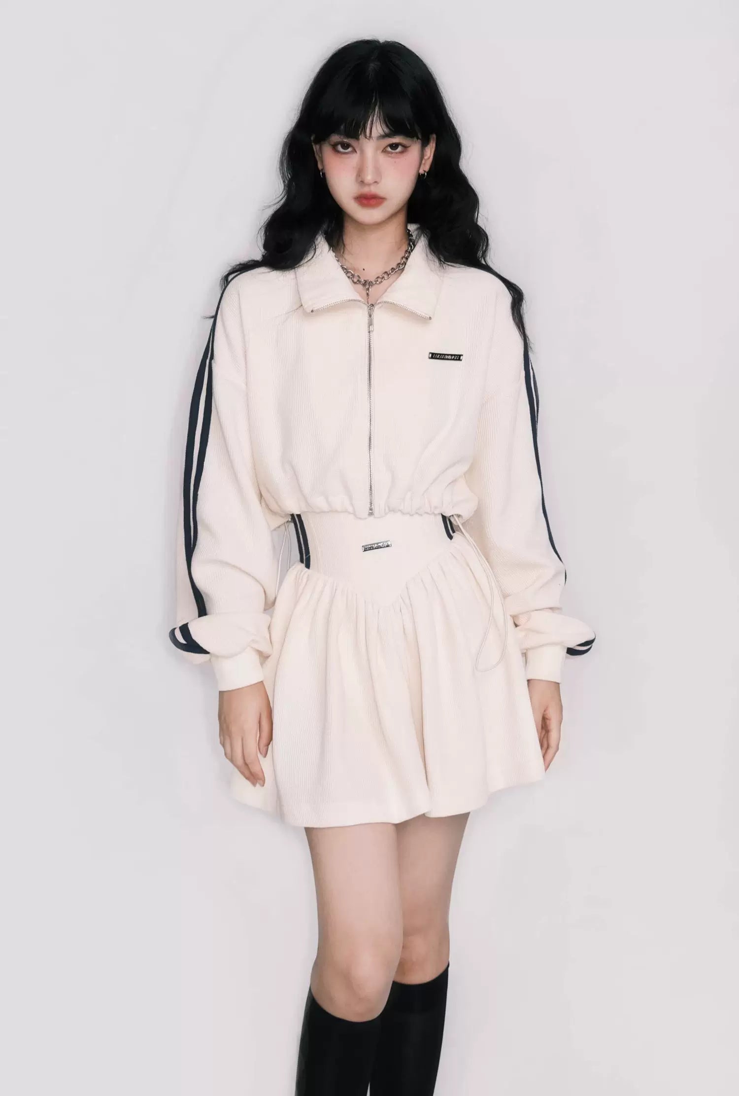 Tennis Waffle Sweatshirt &amp; Mini Skirt Set