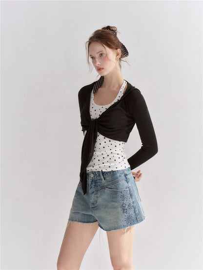 Vintage Washed Crystal-Embellished Denim Shorts