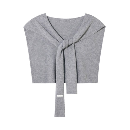 Solid Knit Tie-Up Shoulder Cape Scarf