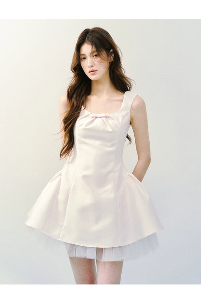 Blush Satin Princess Bubble Hem Dress