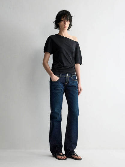 One-Shoulder Pleated Waist T-shirt