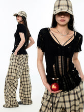 Gradient Plaid Wide-Leg Cargo Pants - CHINASQUAD