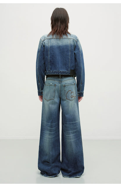 Vintage Blue Washed Wide-Leg Jeans - CHINASQUAD