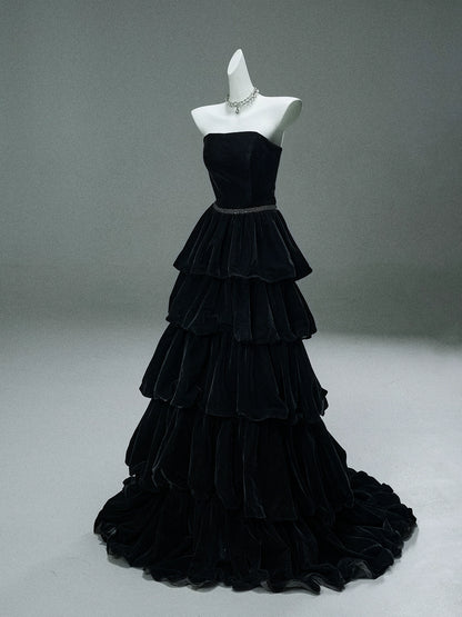 Ebony Zisel Tiered Velvet Couture Gown
