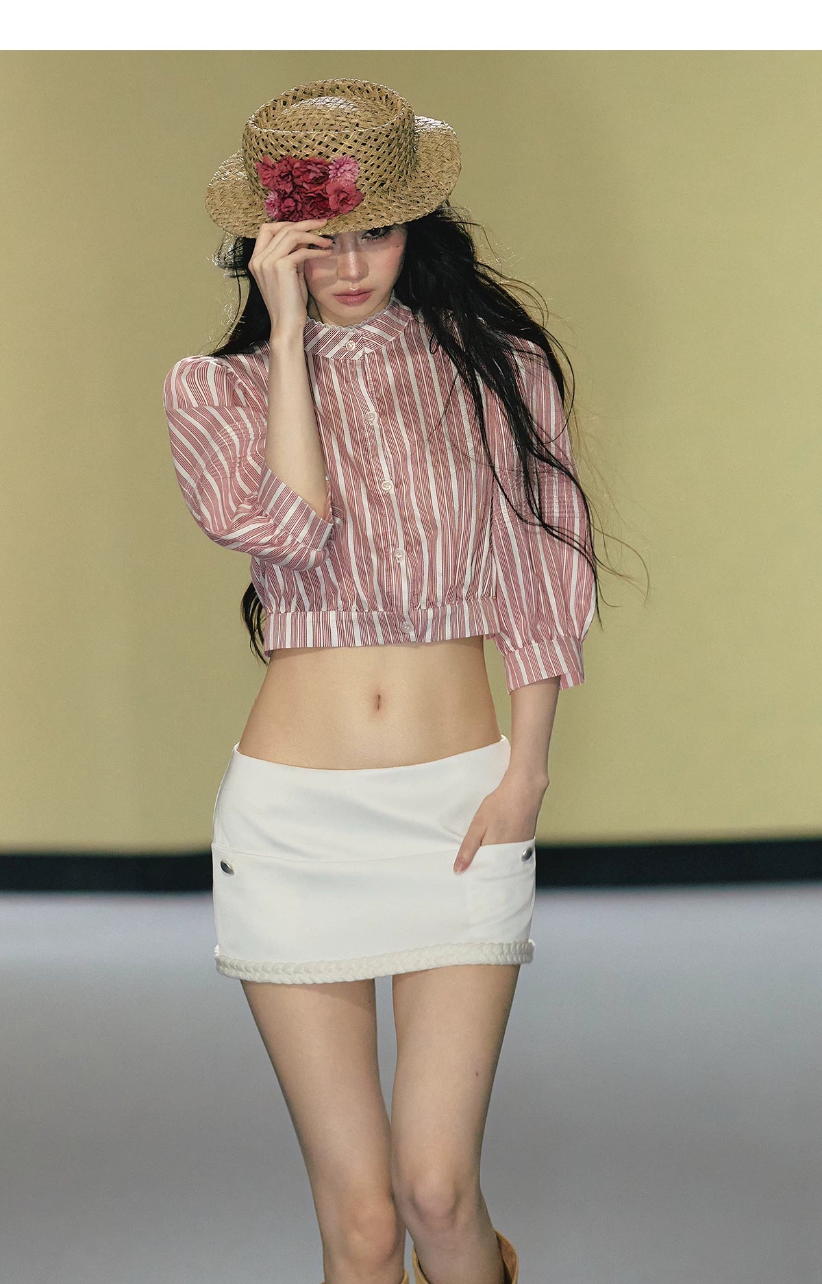 Minimalist Satin Crochet-Trim A-Line Mini Skirt