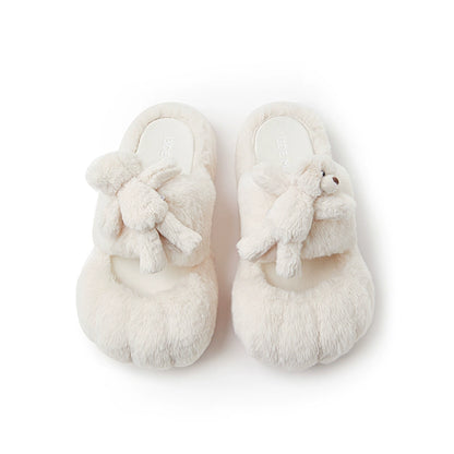 Fur Bear Paw Platform Slide Slippers