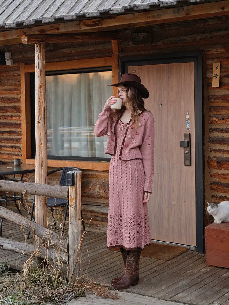 Floral Juliet Vintage Knit Dress &amp; Cardigan Set