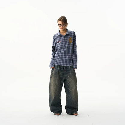Vintage Plaid Badge Long Sleeve Polo Tee