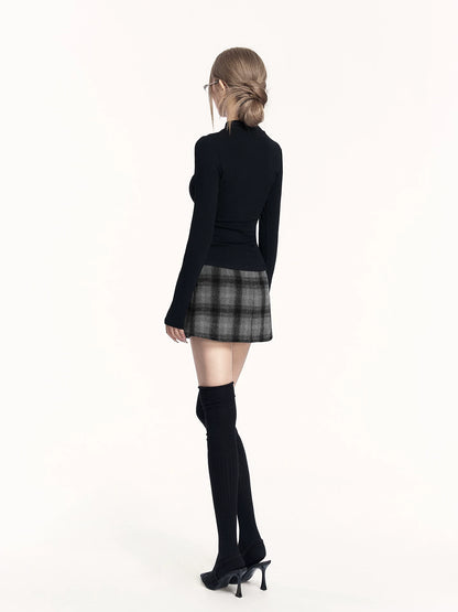 Plaid Wool-Blend A-Line Skirt