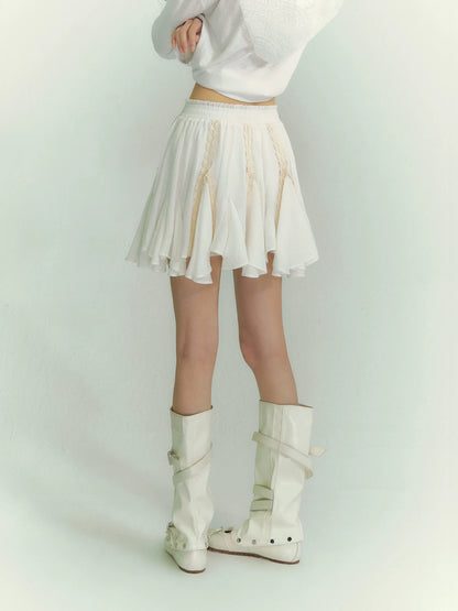 Lace Patchwork Asymmetric Hem Mini Skirt
