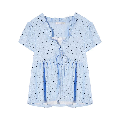 Ruffled Trim Polka Dot Layered Blouse