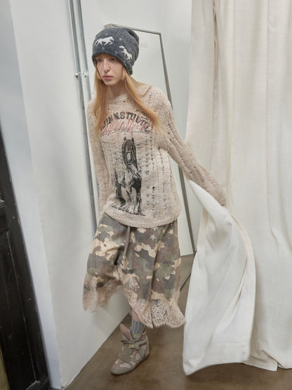 Icelandic Animal Pattern Open-Knit Sweater