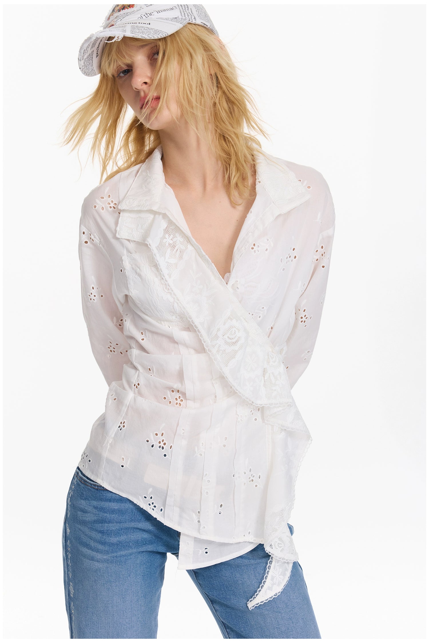 Embroidered Plaid Ruffle-Edge Shirt
