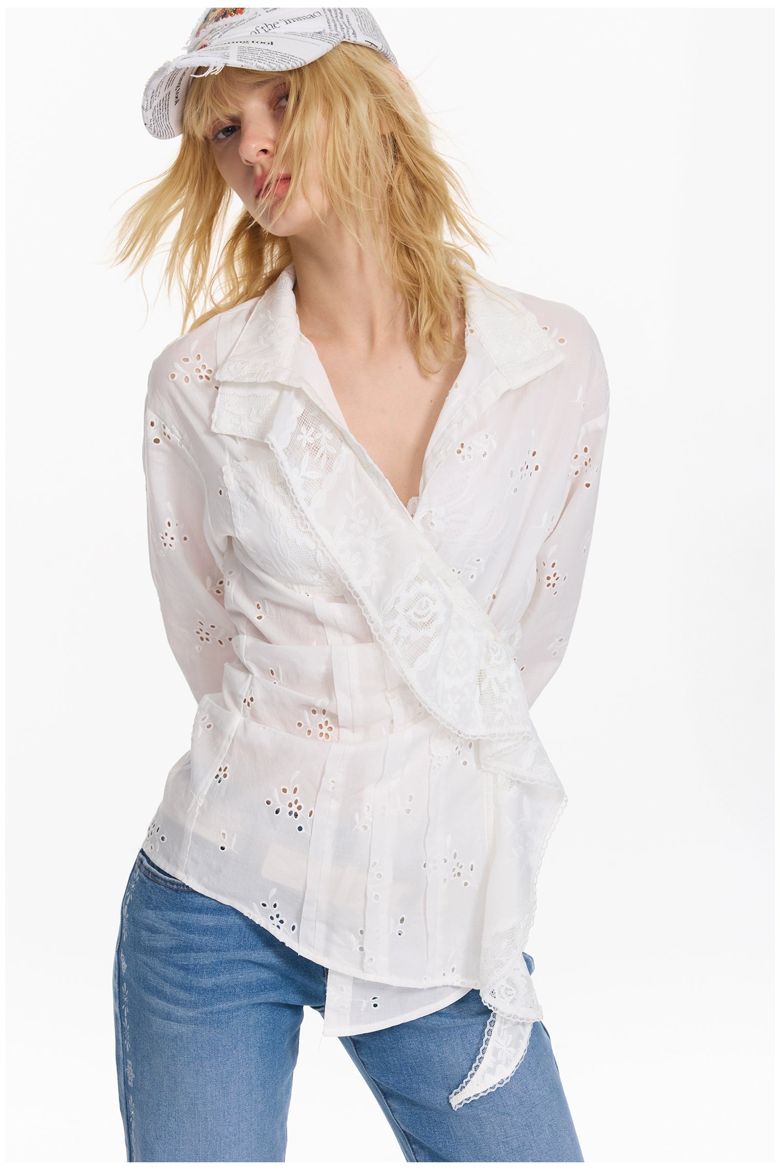 Embroidered Plaid Ruffle-Edge Shirt
