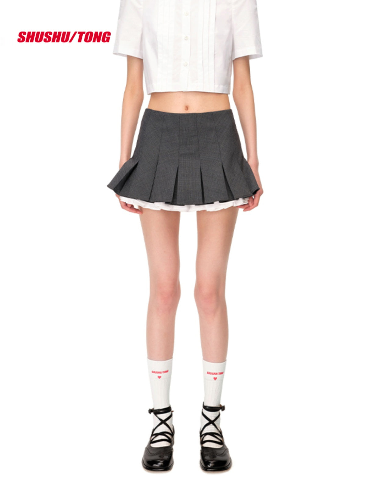 Black &amp; Gray Pleated A-line Mini Skirt - CHINASQUAD