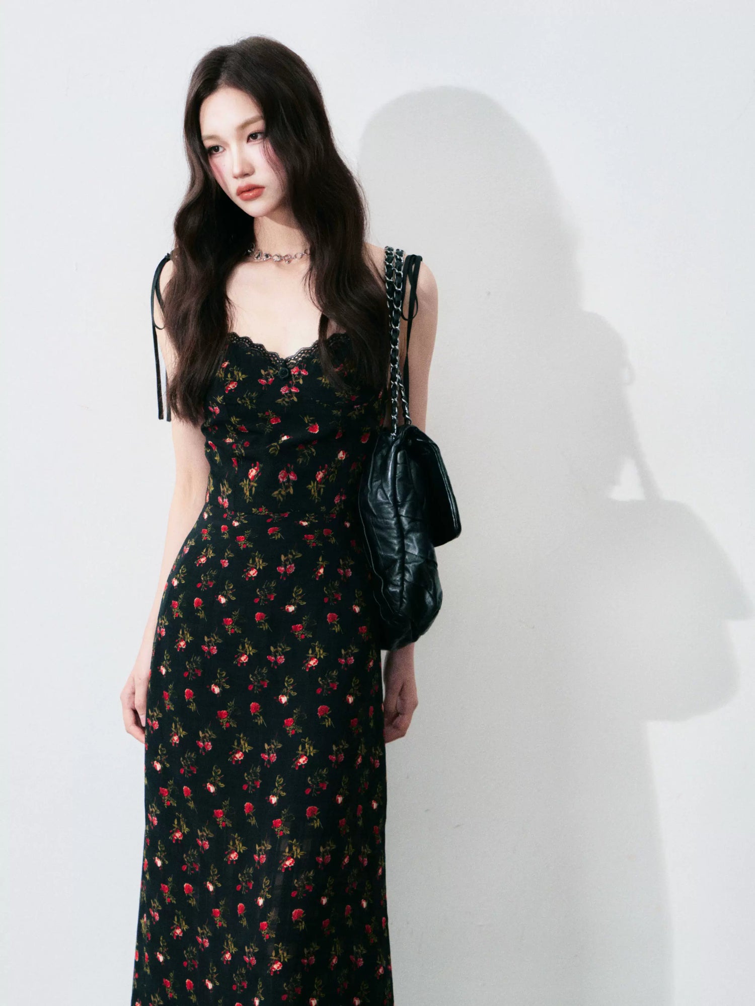 Vintage Floral Tie-Waist A-Line Maxi Dress