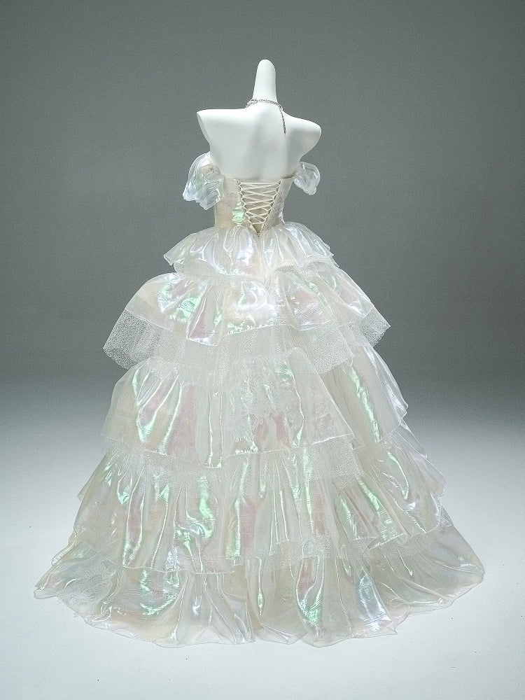 Iridescent Fructose-Sheen Tiered Couture Gown
