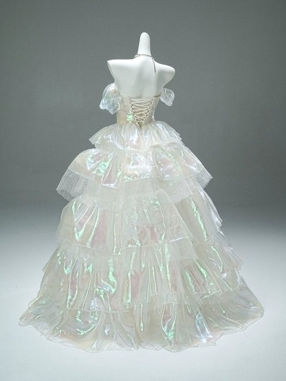 Iridescent Fructose-Sheen Tiered Couture Gown