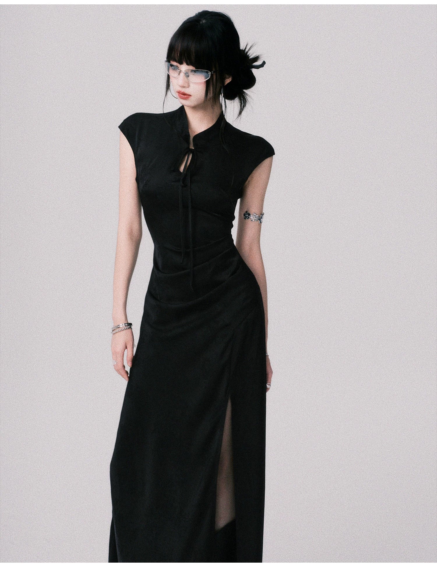 Chinese-Style Slim-Fit Cheongsam Maxi Dress
