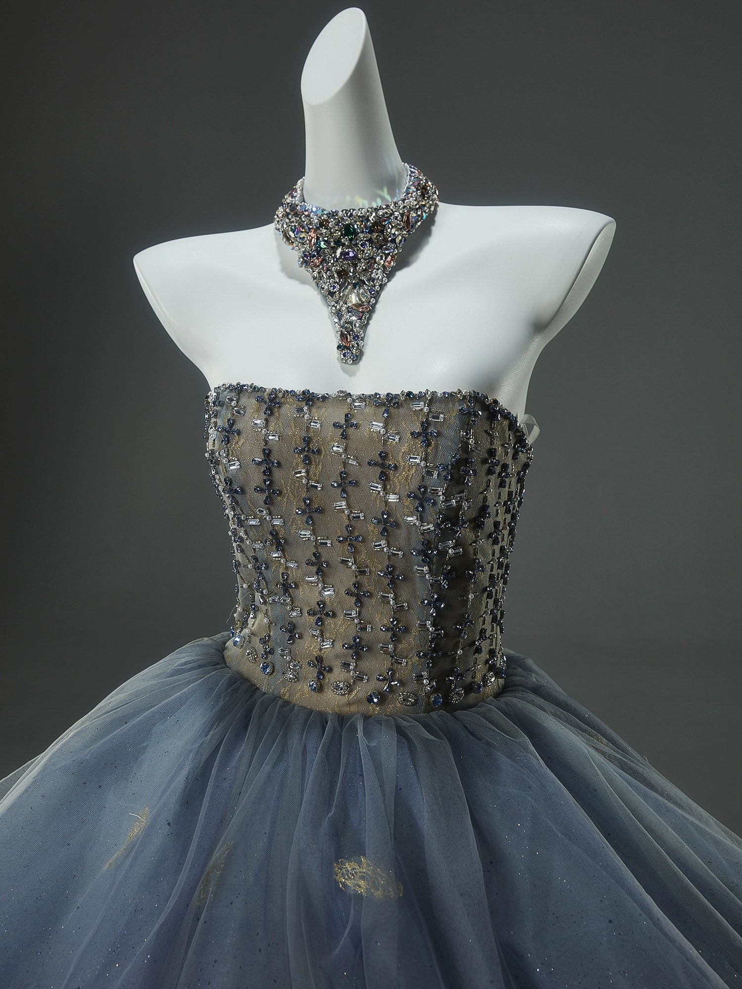 Elf Couture Embellished Tulle Ball Gown with Beaded Bodice