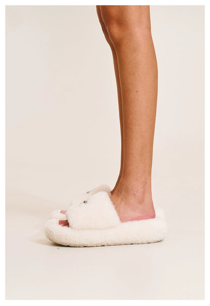 Cross Emblem Shearling Slide Sandals