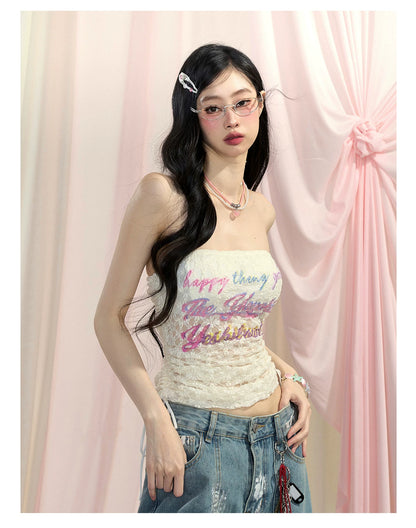 “Spring Love Letter” Lace Bandeau Crop Top