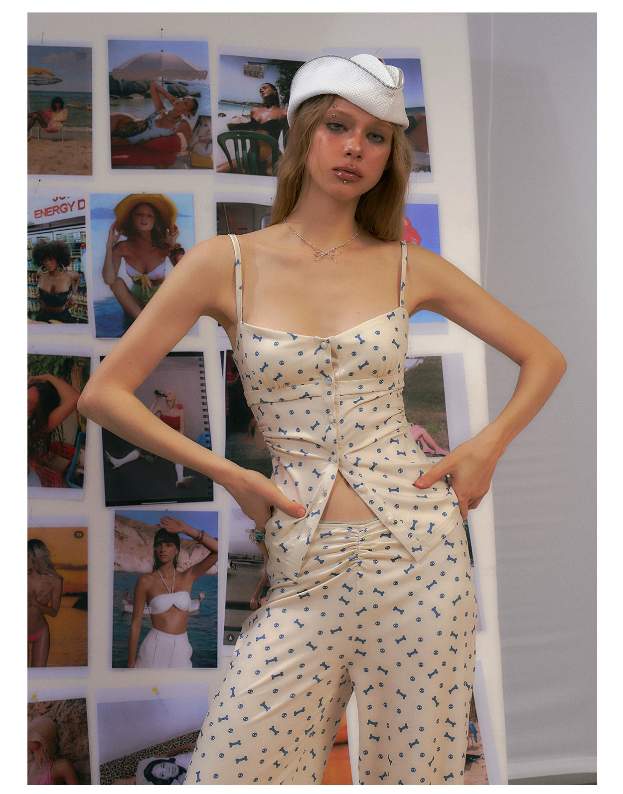 Printed Strapless Camisole Top &amp; Straight-Leg Pants Set