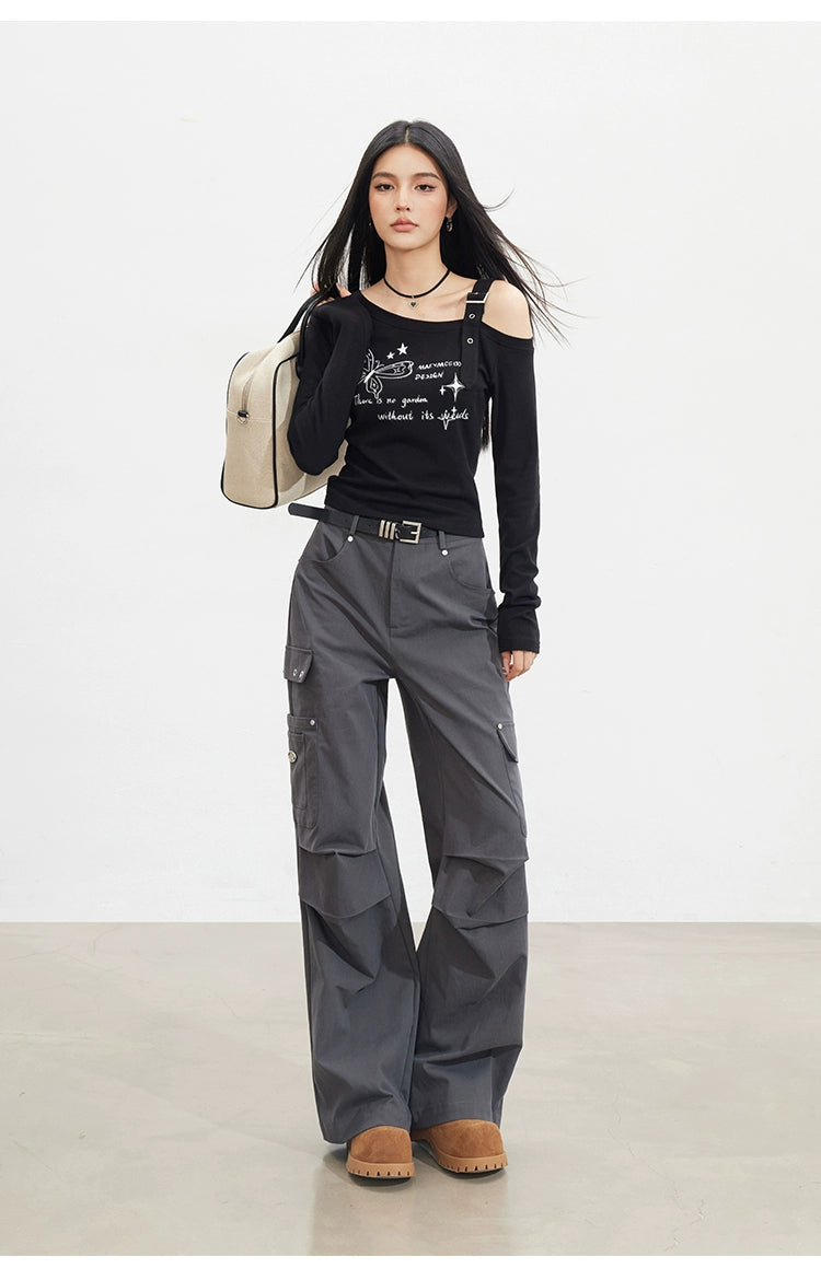 Butterfly Cold-Shoulder Long-Sleeve T-shirt