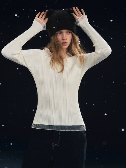 Mesh-Panel High-Stretch Base Crewneck