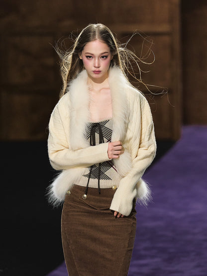 Long-Haired Collar Knit Cardigan