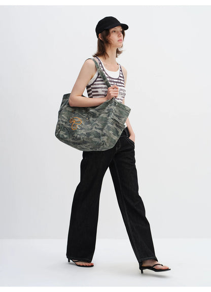 Washed Camouflage Canvas Tote Bag