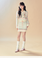 Pink Knit Cardigan & Mini Skirt Set - CHINASQUAD