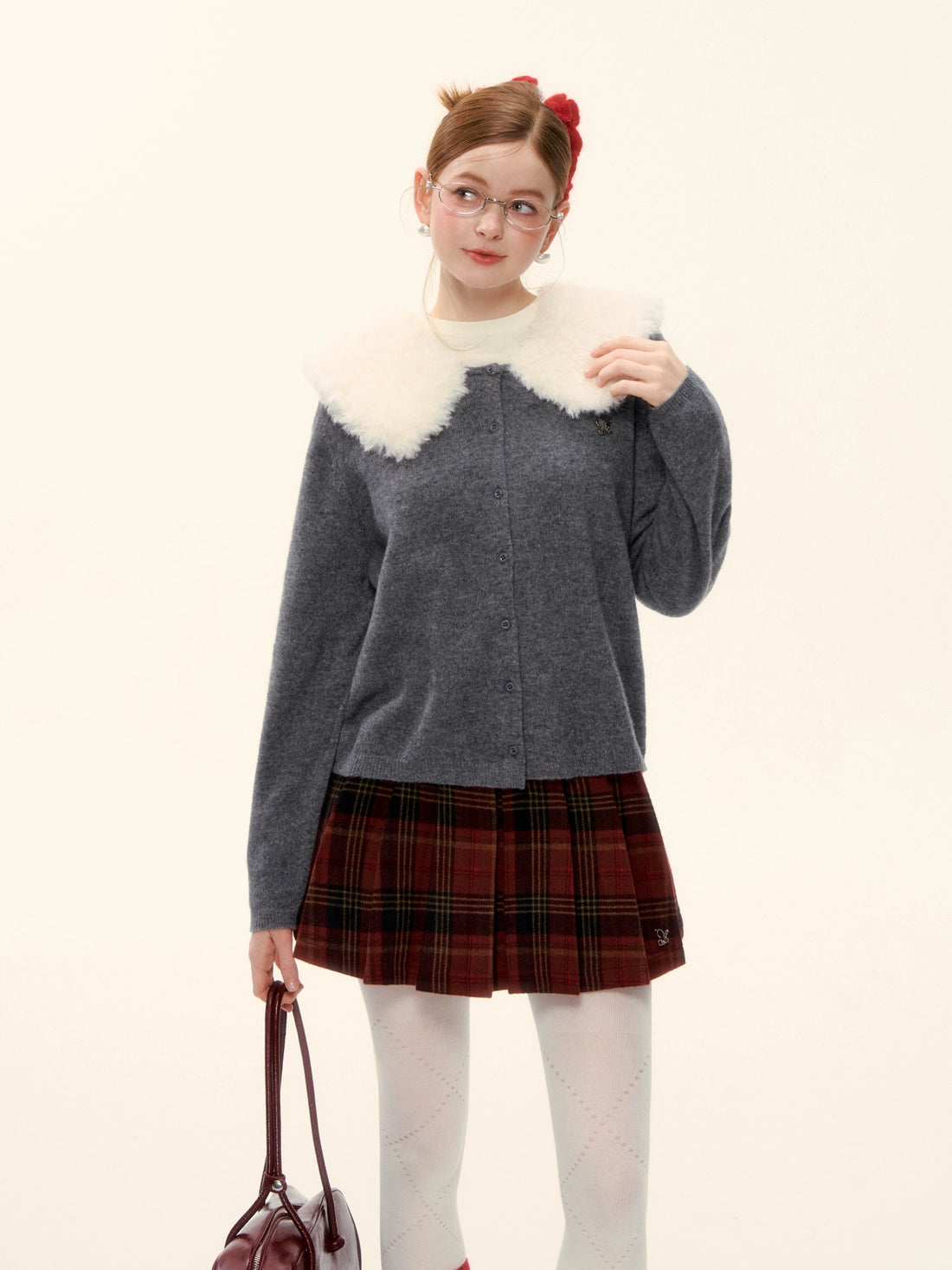 Wool Collar Relaxed Knit Cardigan