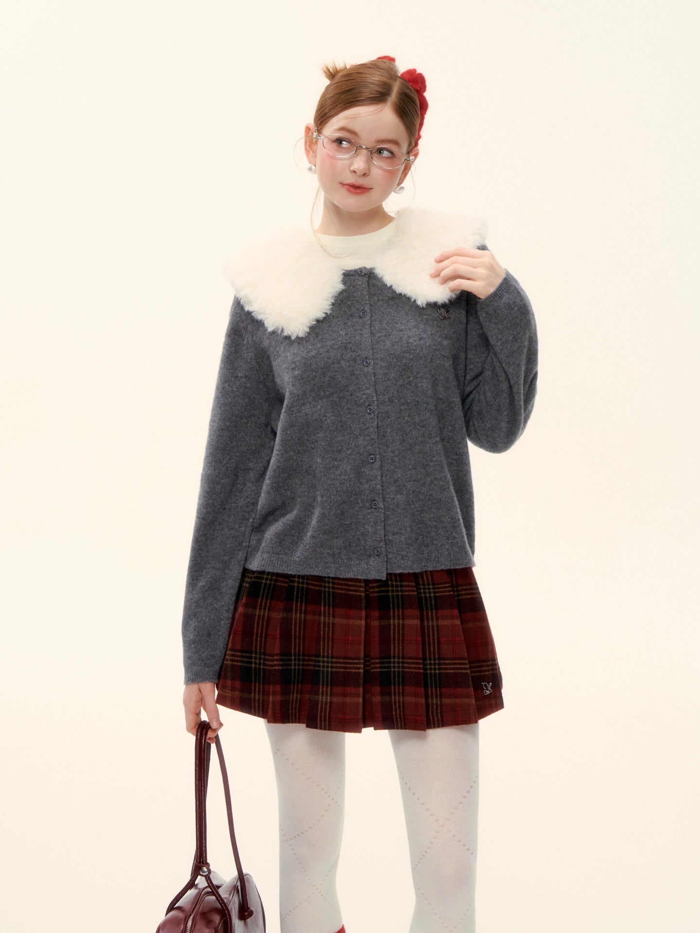 Wool Collar Relaxed Knit Cardigan